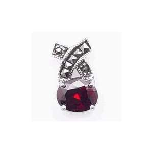   Small Silver Pendant with Marcasite and Fiery Created Garnet Jewelry