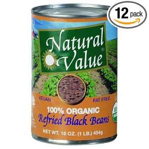 Natural Value Organic Refried Black Beans, 16 Ounce Cans (Pack of 12 