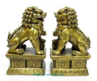 Medium Pair Chinese Bronze Foo Dogs Guardian Lions Statues Figures 6.2 