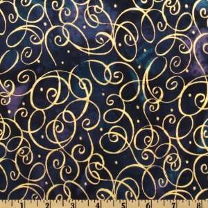   Batik Script Blue/Gold Fabric By The Yard Arts, Crafts & Sewing