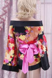 Sexy Silk Satin Yukata Japanese Kimono Mini Dress H2186  