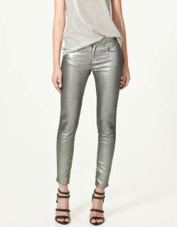 Retro bohemian 1970s metallic silver denim skinny,slim jeans.10,12 