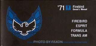 1971 Firebird Owners Manual 71 Trans Am Esprit Formula  
