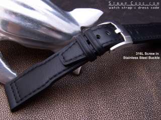 21mm Black Calf Watch Strap 316L Solid Buckle  