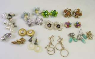 Vintage Earring Jewelry Lot 16 Pr Rhinestones  Turquoise MOP  Beads 