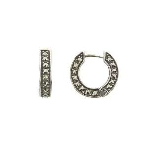    925 Sterling Silver Marcasite Reversible Hoop Earrings Jewelry
