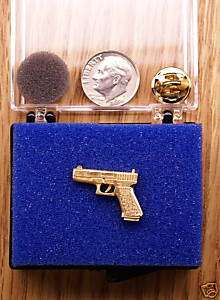 24K Gold Plated 9MM Handgun Single Posted Pin/Tie Tack  