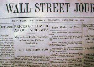Original 1929 Wall Street Journal STOCK MARKET CRASH  