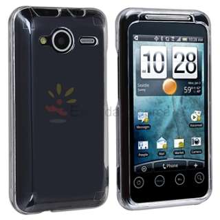 White+Clear Snap on Rubber Hard Case+2x LCD Cover Film For HTC EVO 