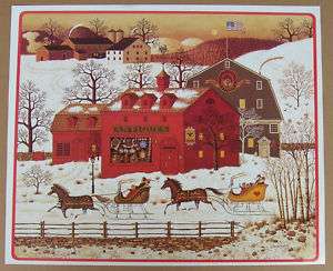 Charles Wysocki Sleigh Ride Past Overflow Antiques 1994  