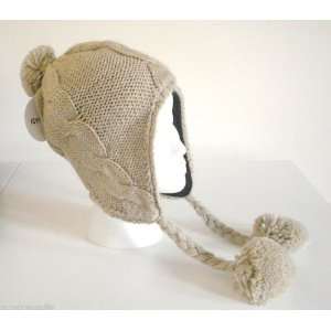 Womens Cable Knit Winter Ski Beanie Ear Flap Hat Pom Pom Fleece Lined 