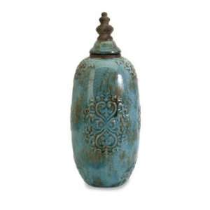    IMAX Tall Caspian Jar Ceramic Accessorize Turquoise