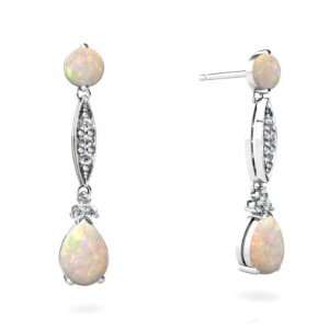    14K White Gold Pear Genuine Opal Dangle Drop Earrings Jewelry