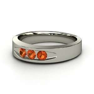  Tri Gem Culvert Ring, Round Fire Opal 14K White Gold Ring 