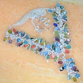 PERIDOT+AMETHYST+BLUE TOPAZ+RED CORAL NECKLACE 21; T6243  