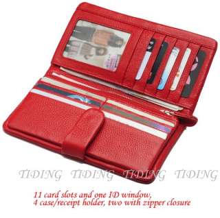 Womens Ladies Red Leather Credit ID Card Cases Bifold Clutch Wallets 