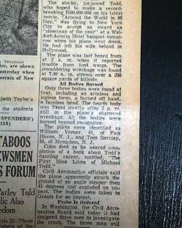MIKE TODD Airplane Crash Death Liz Taylor1958 Newspaper  