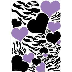  Zebra Print, Black and PURPLE Heart Wall Stickers,decals 