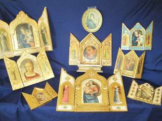 Beautiful Tole Wood Florentine Italian Triptych Icon   Madonna, Jesus 