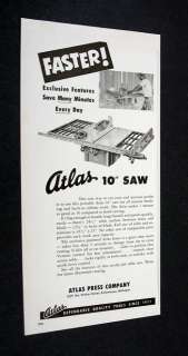 ATLAS PRESS 10 Inch Portable table saw 1952 print Ad  