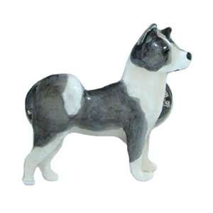  WHITE with RED PATCHES Akita Hand Painted Pin Pet 