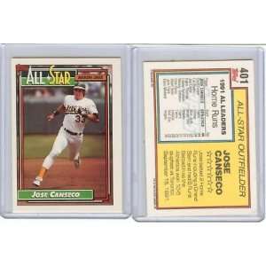  1992 TOPPS JOSE CANSECO #401, ALL STAR, OAKLAND AS 