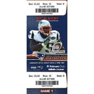 2012 AFC Playoff Tickets New England Patriots vs Denver Broncos NFL NM 