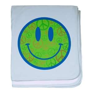   Baby Blanket Sky Blue Smiley Face With Peace Symbols 