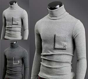 Korea_pop R Pockets mens polo neck sweater Cotton Warm Turtleneck US 