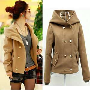 Korea Fashionable Women Brown Black Hooded Coat Jacket Jackets  