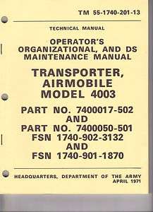 Airmobile Transporter, Model 4003, Maintenance Manual  