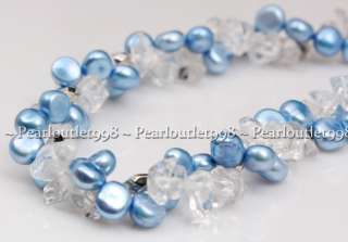 GENUINE BLUE FRESHWATER PEARL NATURAL CRYSTAL NECKLACE  