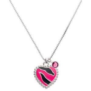   Print Heart Charm Necklace with Rose Swarovski Crystal  Jewelry