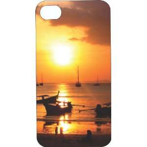  Plastic Case Custom Designed Sunset & Boats iPhone Case for iPhone 4 