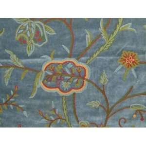    Crewel Fabric Lotus Indigo Blue Cotton Velvet