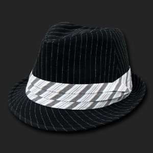  BLACK WHITE PINSTRIPE FEDORA TUXEDO MIAMI HAT HATS LRG/XL 