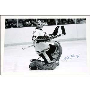  Gerry Cheevers signed 12x18 defending the goal   Sports 