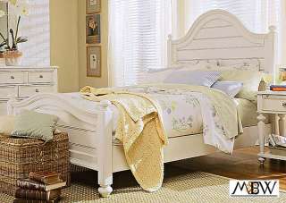 Antiqued White Queen Size Panel Bed  