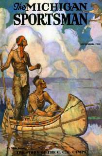 1933 NATIVE AMERICAN INDIANS CANOE FISHING HUNT POSTER NEW PRINTING 