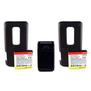 2x 3500mah For HTC EVO 3D New Extended Battery Black Wall Charger 