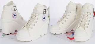 Womens Buckle High Top Sneakers Wedge Heel Shoes US 5~8  
