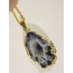 Gold Electroformed Occo Agate Half Geode Druzy Pendant with Free 18 