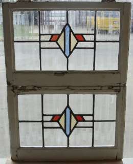 Pair Antique Stained Glass Windows 3 clr Arts & Crafts  