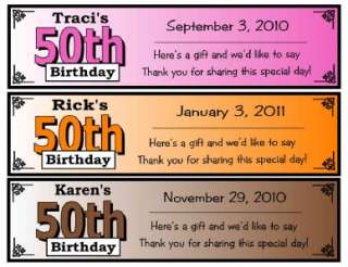50th BIRTHDAY PARTY FAVORS VOTIVE CANDLE LABELS  
