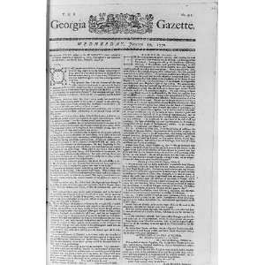 Front Page,Georgia Gazette,Jan. 17,1770; misc. news