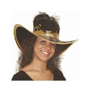  Black & Gold Metallic Pimp Costume Hat with Feather Toys 