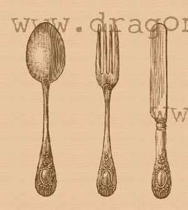 Victorian Utensils rubber stamp 2.5x2 Fork,knife,spoon  