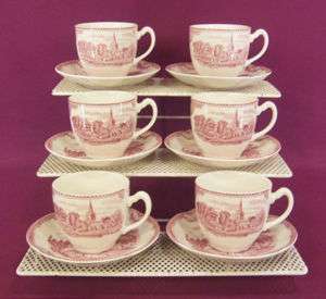 JOHNSON BROTHERS OLD BRITAIN CASTLES PINK 6 CUP+SAUCER  