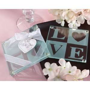 Clearly in Love LOVE Glass Coasters (Set of 2)  Kitchen 