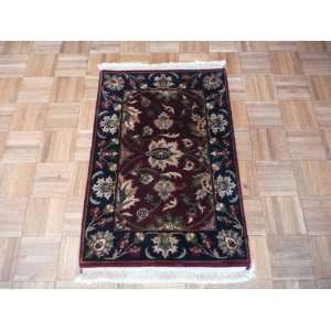  2 x 3 HAND KNOTTED AGRA ORIENTAL RUG BURGANDY/NAVY 